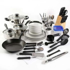 Essential Total Kitchen 83-Piece Combo Set, White (Color: Black)