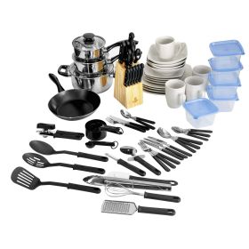 Essential Total Kitchen 83-Piece Combo Set, White (Color: White)