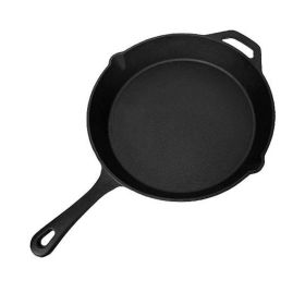 Pre-Seasoned Cast Iron Cookware Heat-Resistant Frying Pan (Color: Black)